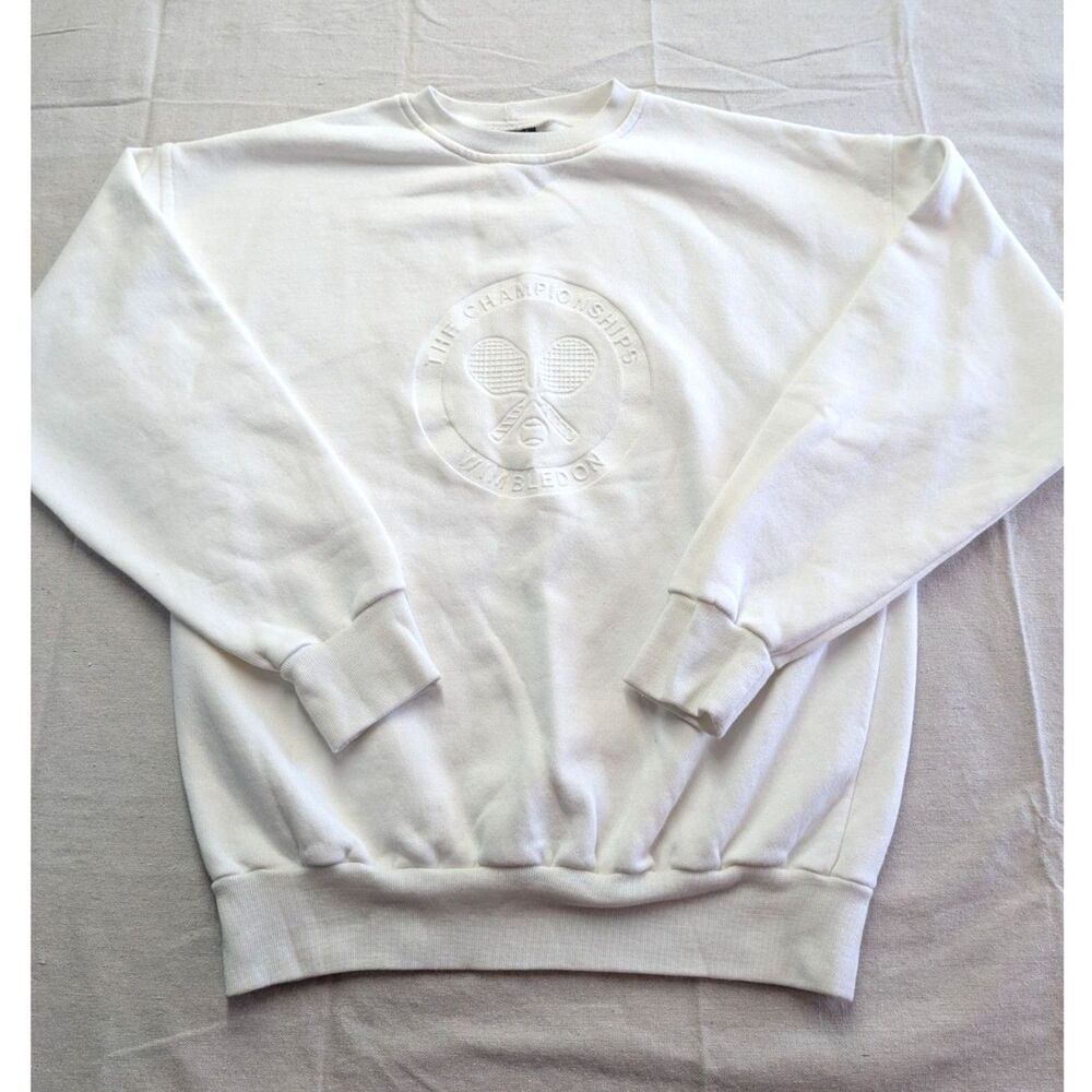 Vintage Wimbledon Tennis Sweatshirt White Embroidered Logo Made in England L